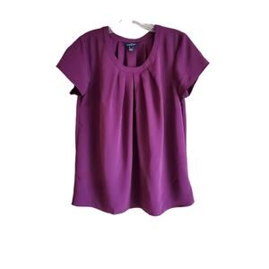 LANDS END Outfitters Women's 4 Blouse Top Pleated Purple Short Sleeve Bust 38"